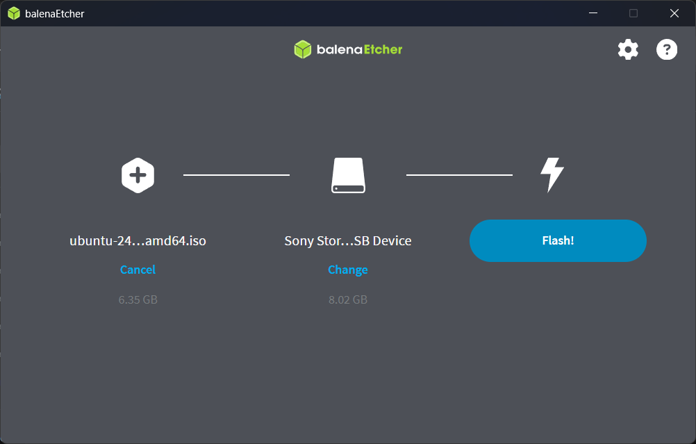 balena etcher iniciar processo